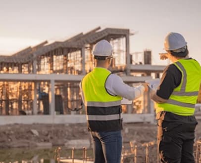 Two people planning at contruction site