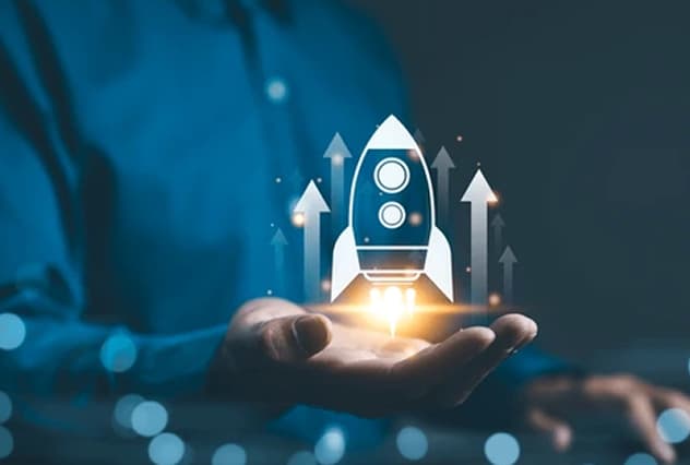 Hand holding an imaginary rocket