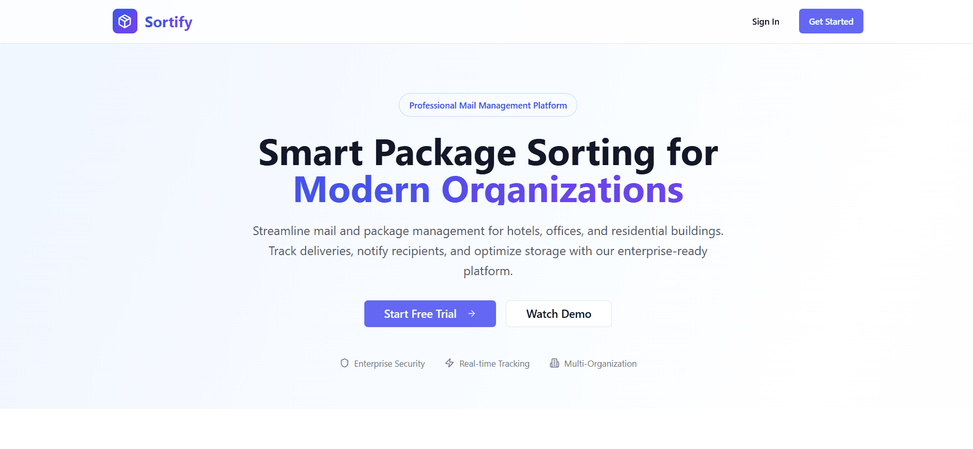 Sortify digital mailroom management interface