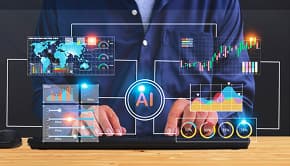 Business professional using AI-driven ERP system tools.