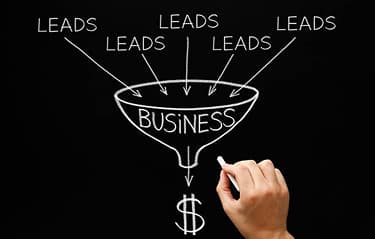 Lead generation and marketing funnel diagram turning leads into business revenue